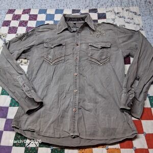 ROAR Button Down Shirt Mens Size Large With Rhinestones Strength Refined